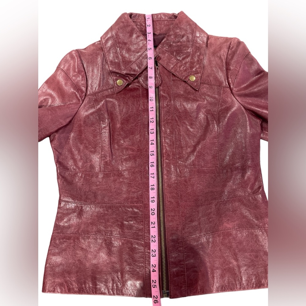 Arden B Leather Zip Front Snap Down Collar Distressed Burgundy Jacket Size L - Picture 11 of 13